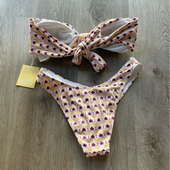 charlie holiday mylo geo print retro bandeau bikini set size small new - Picture 4 of 10